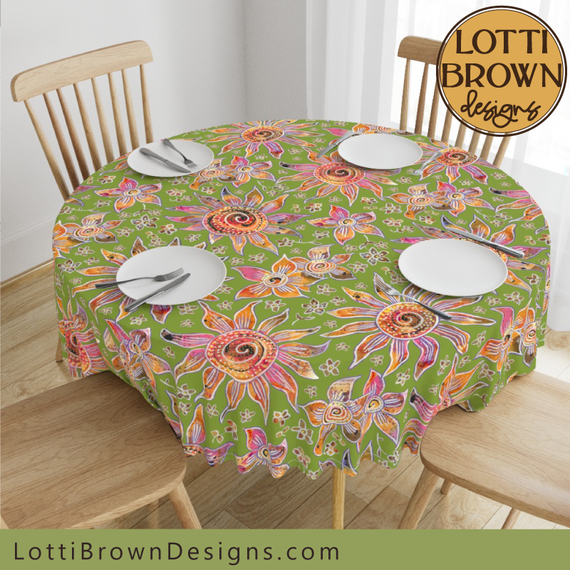 70s boho floral green tablecloth