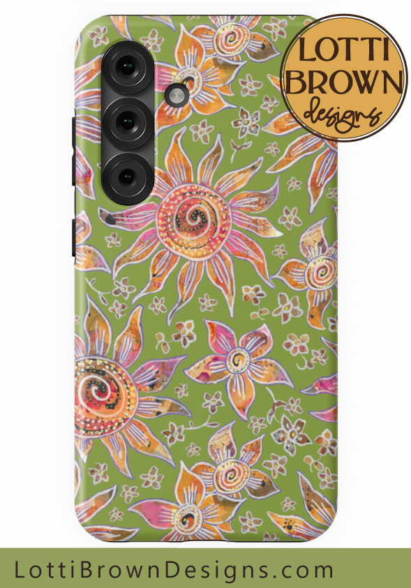 70s boho floral green phonecase