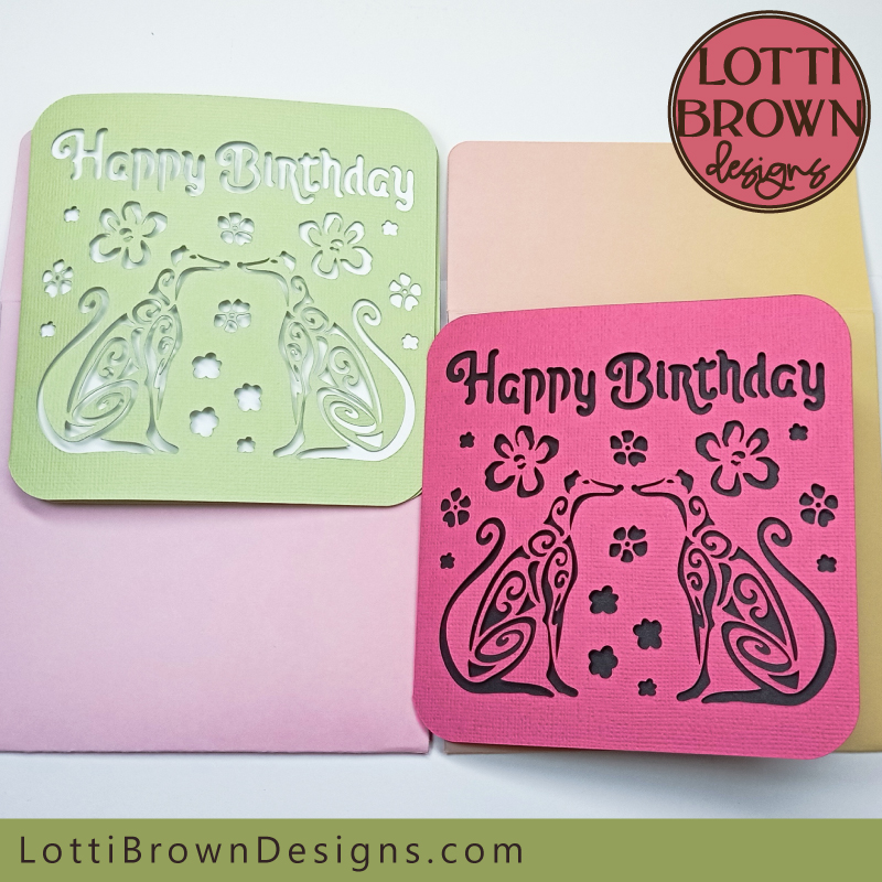 Greyhound birthday card SVG template