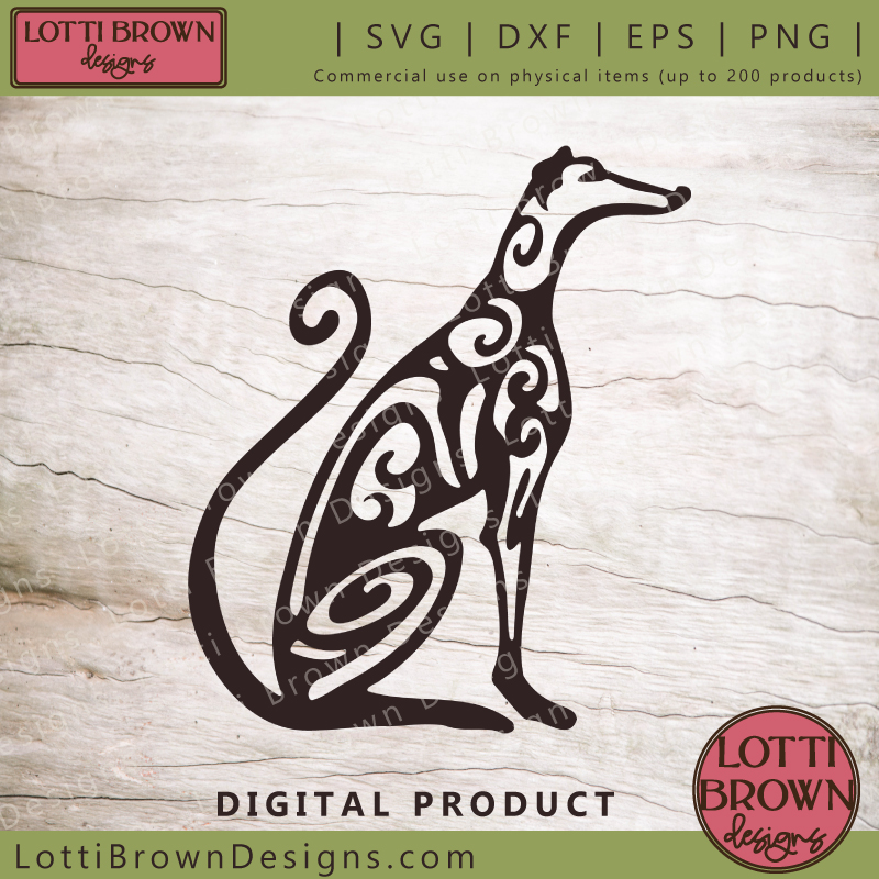 Arty greyhound SVG files for you to craft with using your Cricut - an Art Deco style greyhound cut file plus a greyhound card template...