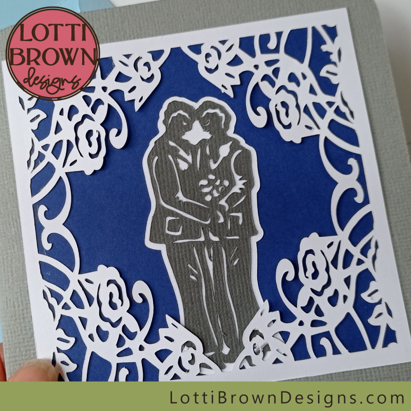 Two grooms gay wedding card SVG file - layered card style