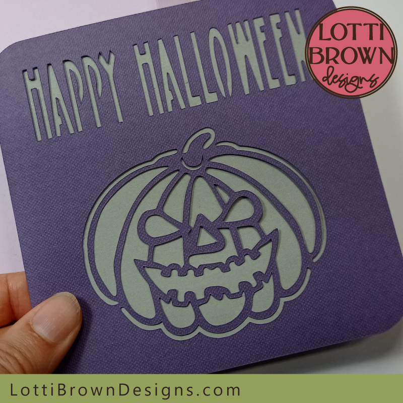 Purple Halloween card template for Cricut - close up