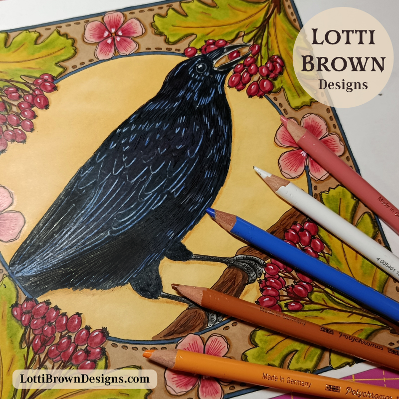 Hand-drawn multi-media art with coloured pencils