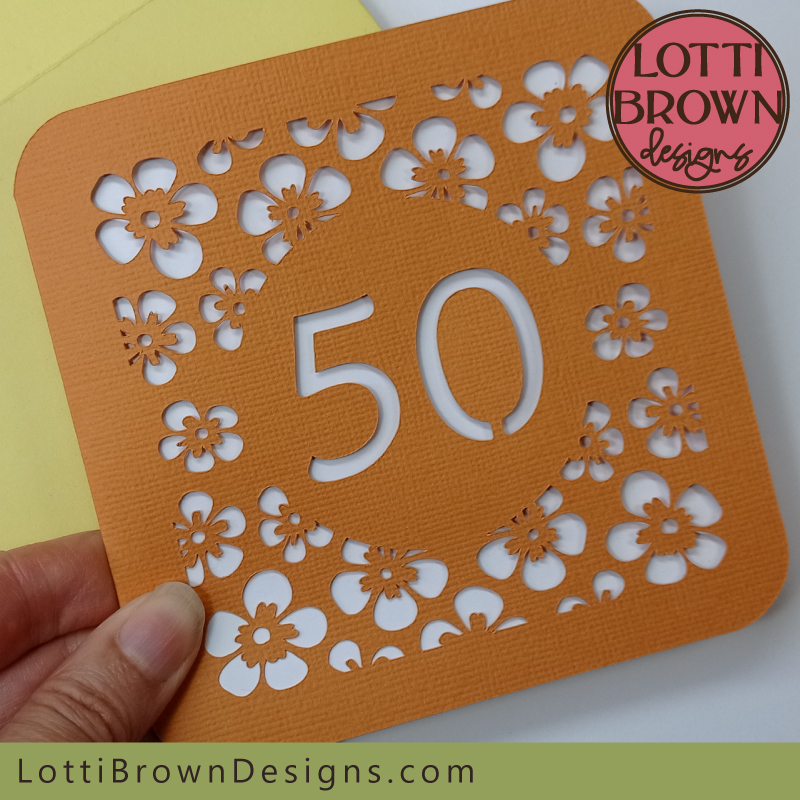 Floral design 50th birthday card SVG template