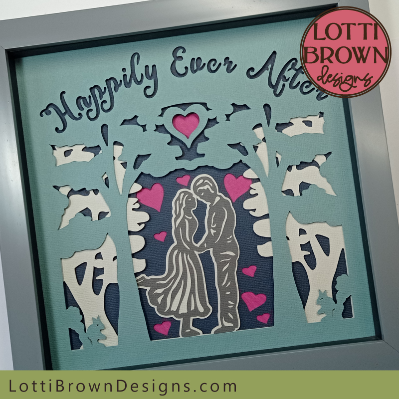 Romantic shadow box to celebrate an engagement - SVG template for Cricut and other cutting machines - craft project that makes a lovely gift...