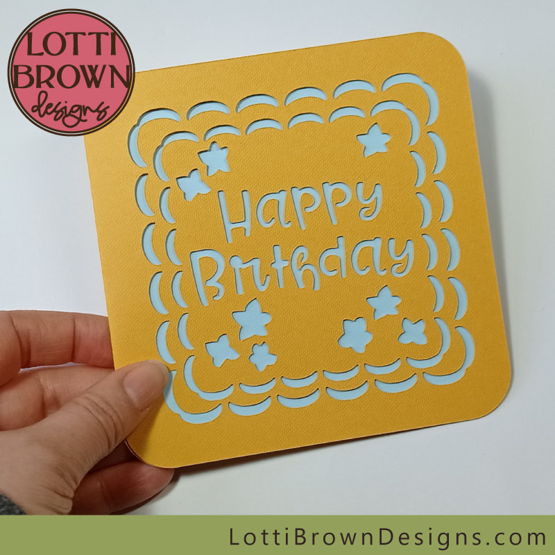 Happy birthday card template for Cricut with stars design