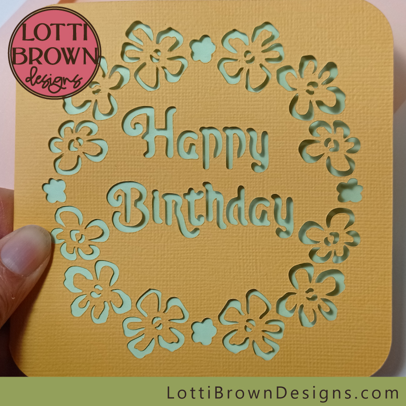 Floral birthday card design for papercutting