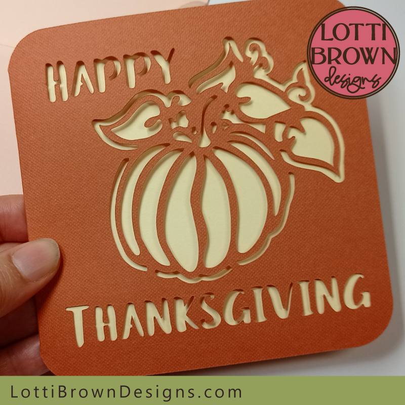 Pretty pumpkin thanksgiving card SVG template to make with Cricut