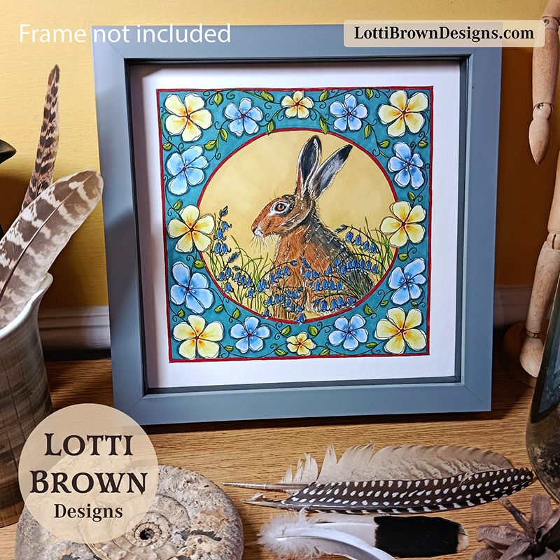 Hare square art print - displayed in my Yorkshire cottage