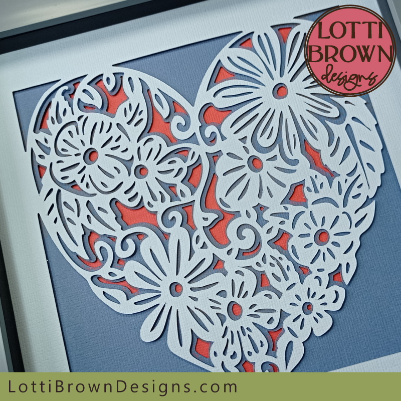 Floral heart shadow box template
