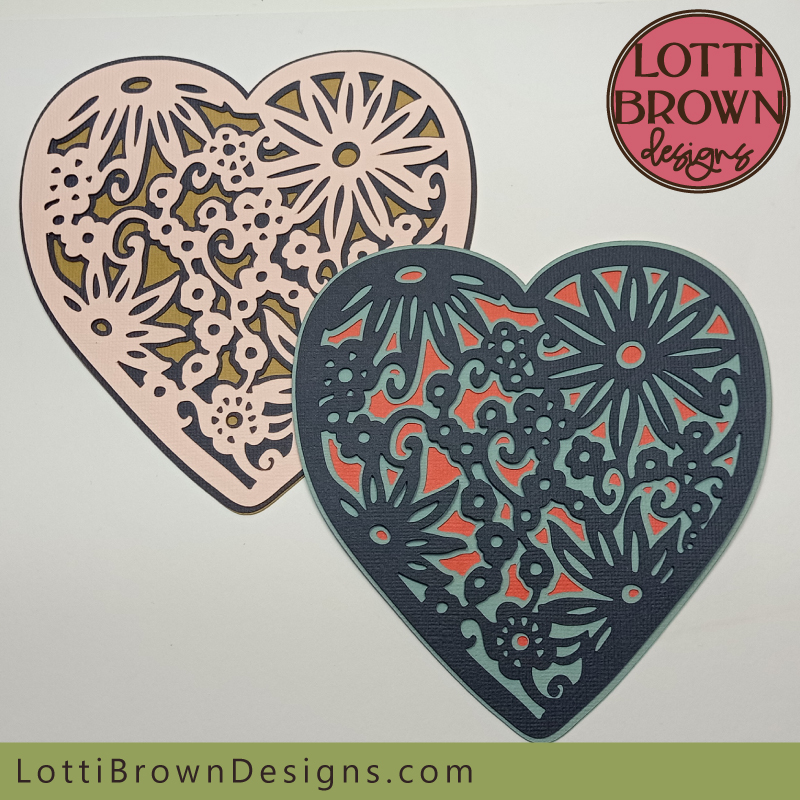 Some colour ideas for your 'Ditsy' floral heart papercut template