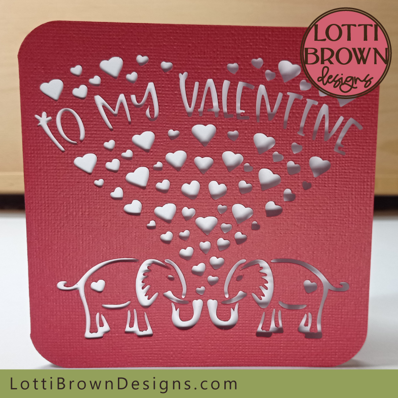 Elephants Valentine card cut file