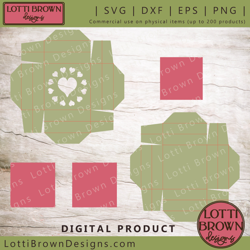 SVG template for gift box with hearts design