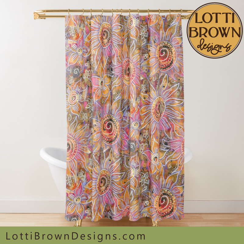 70s boho floral shower curtain