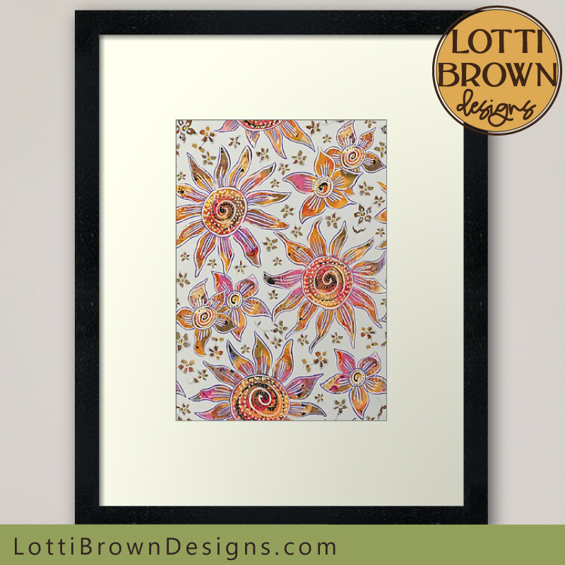 70s boho floral hippy art print