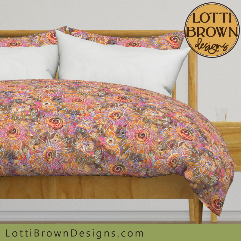 70s boho floral hippy sunflowers duvet cover