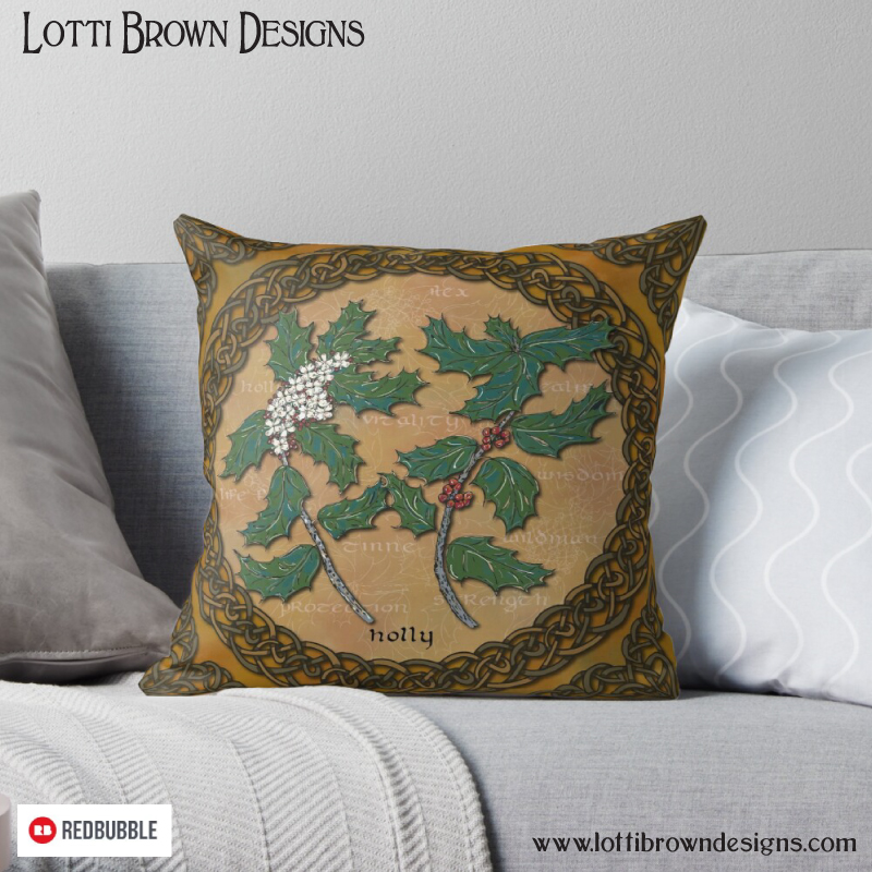 Celtic holly throw pillow cushion