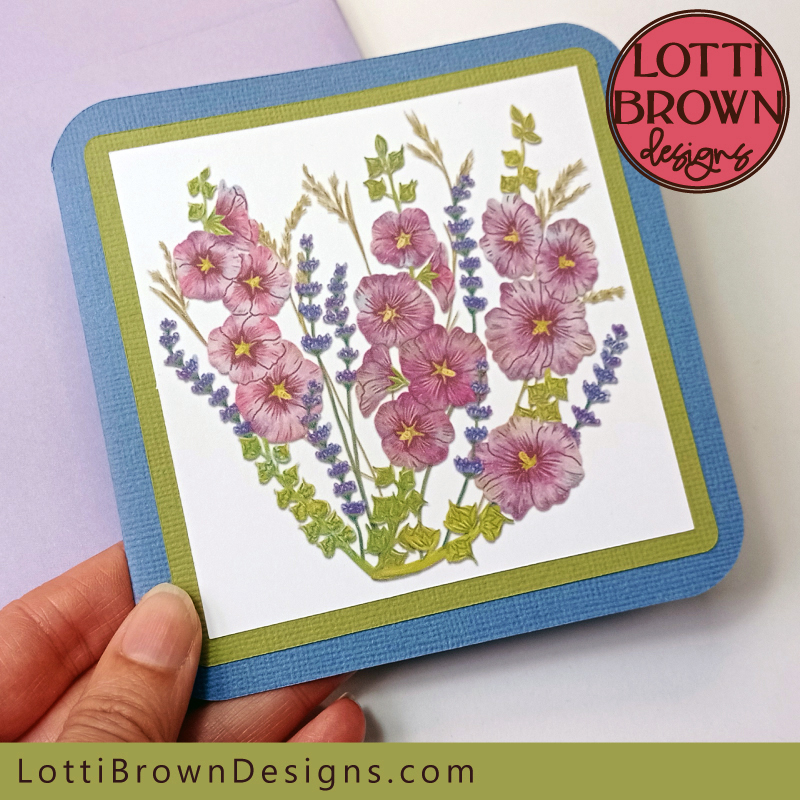 Print then cut hollyhocks card template