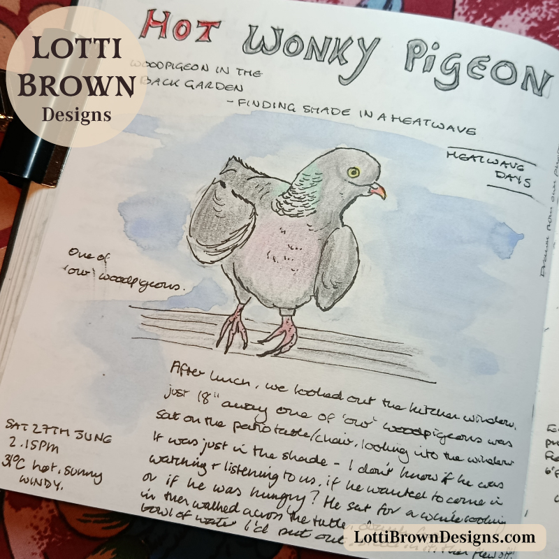 Hot wonky pigeon nature journal page