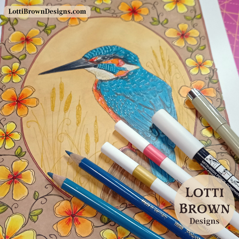 Hand-drawn kingfisher art illustration by Lotti Brown