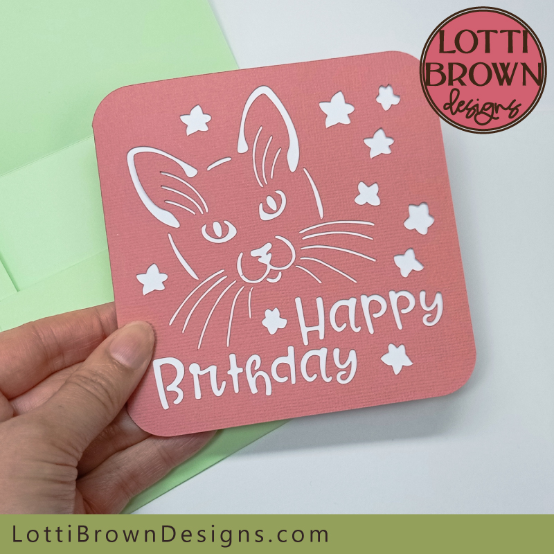 Cat birthday card template - pink