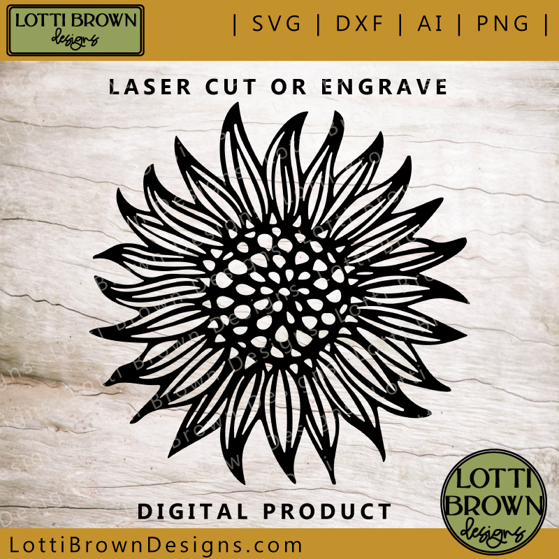 Laser cut or engrave sunflower SVG design