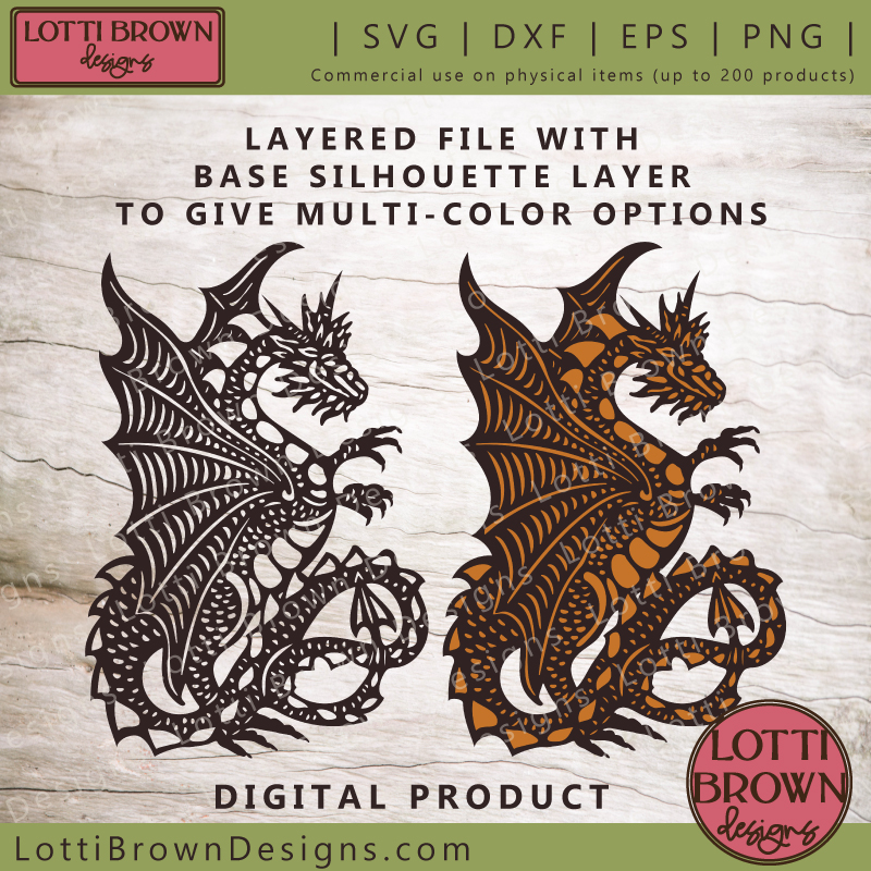 Standing dragon sVG showing layer options