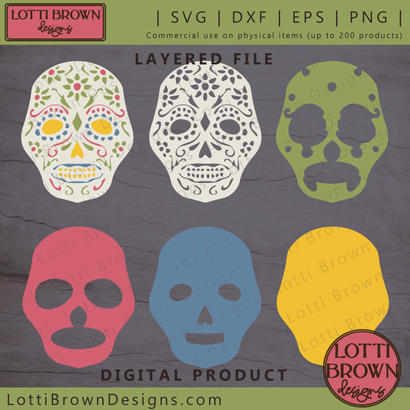 Layered sugar skull cut file SVG