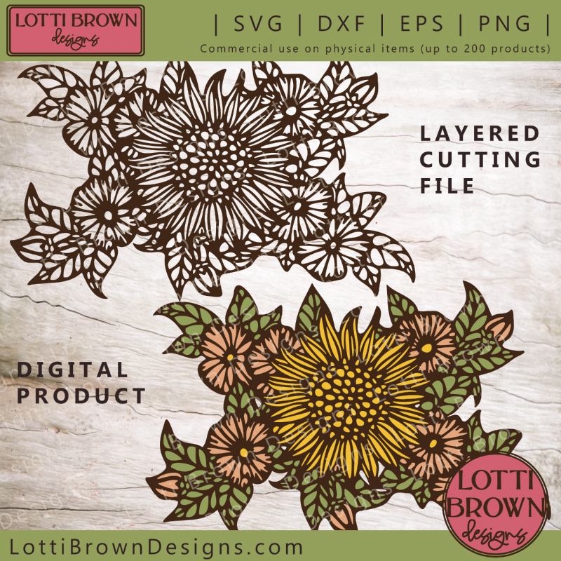 Layered sunflower SVG design