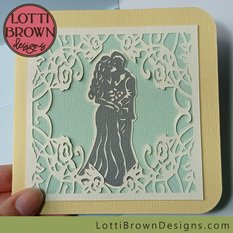 Layered wedding card SVG design with papercut topper