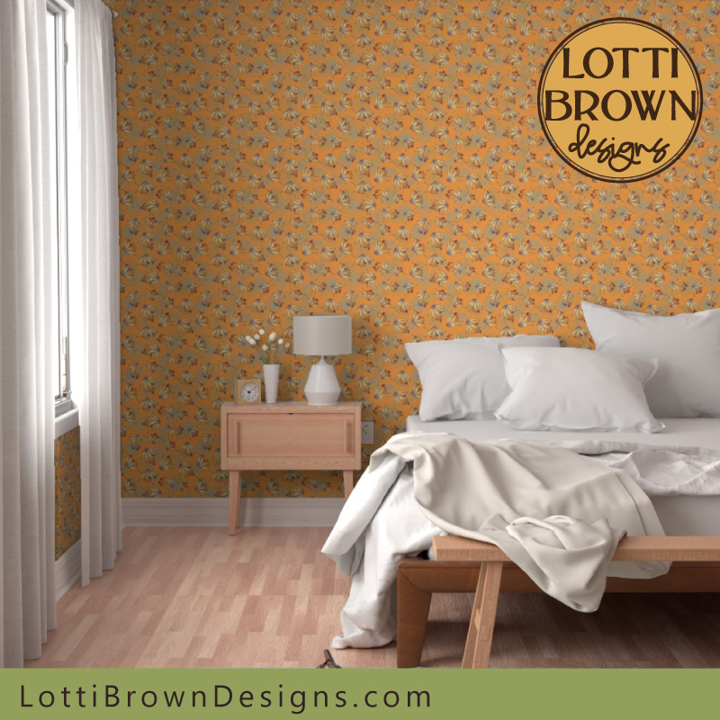 Lively leaves wallpaper in orange