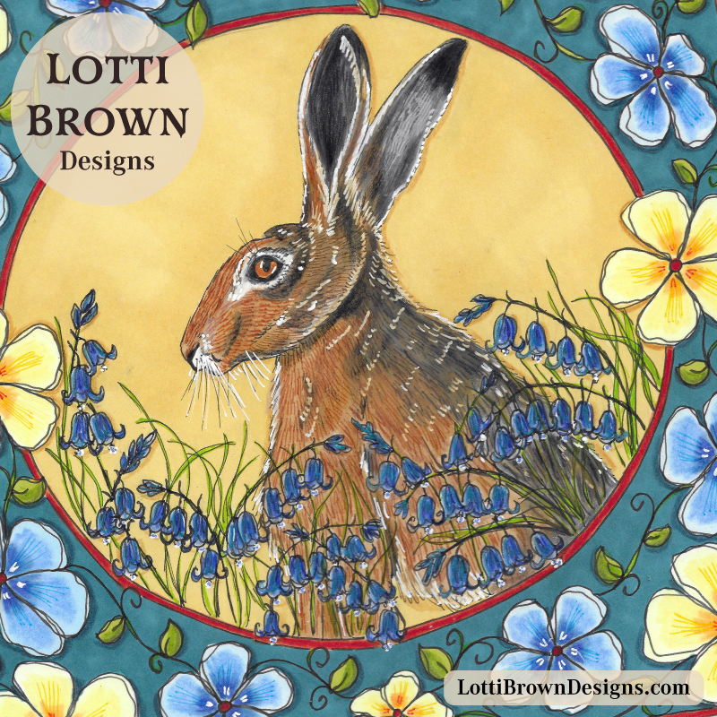 Hare hand-drawn illustration by Lotti Brown
