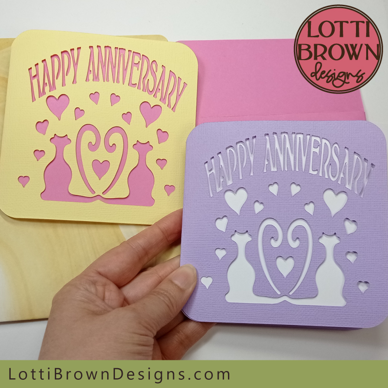 Get my cute cats anniversary card template for Cricut and similar cutting machines - SVG, DXF, EPS, PNG with envelope included...