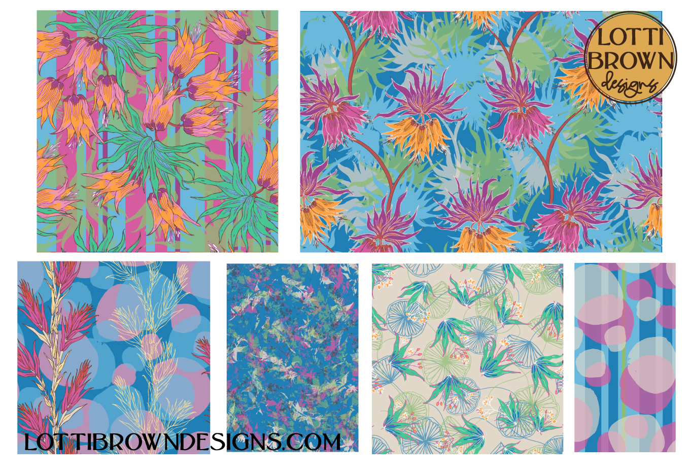 Maximalist wallpaper and fabric collection in blue and pink