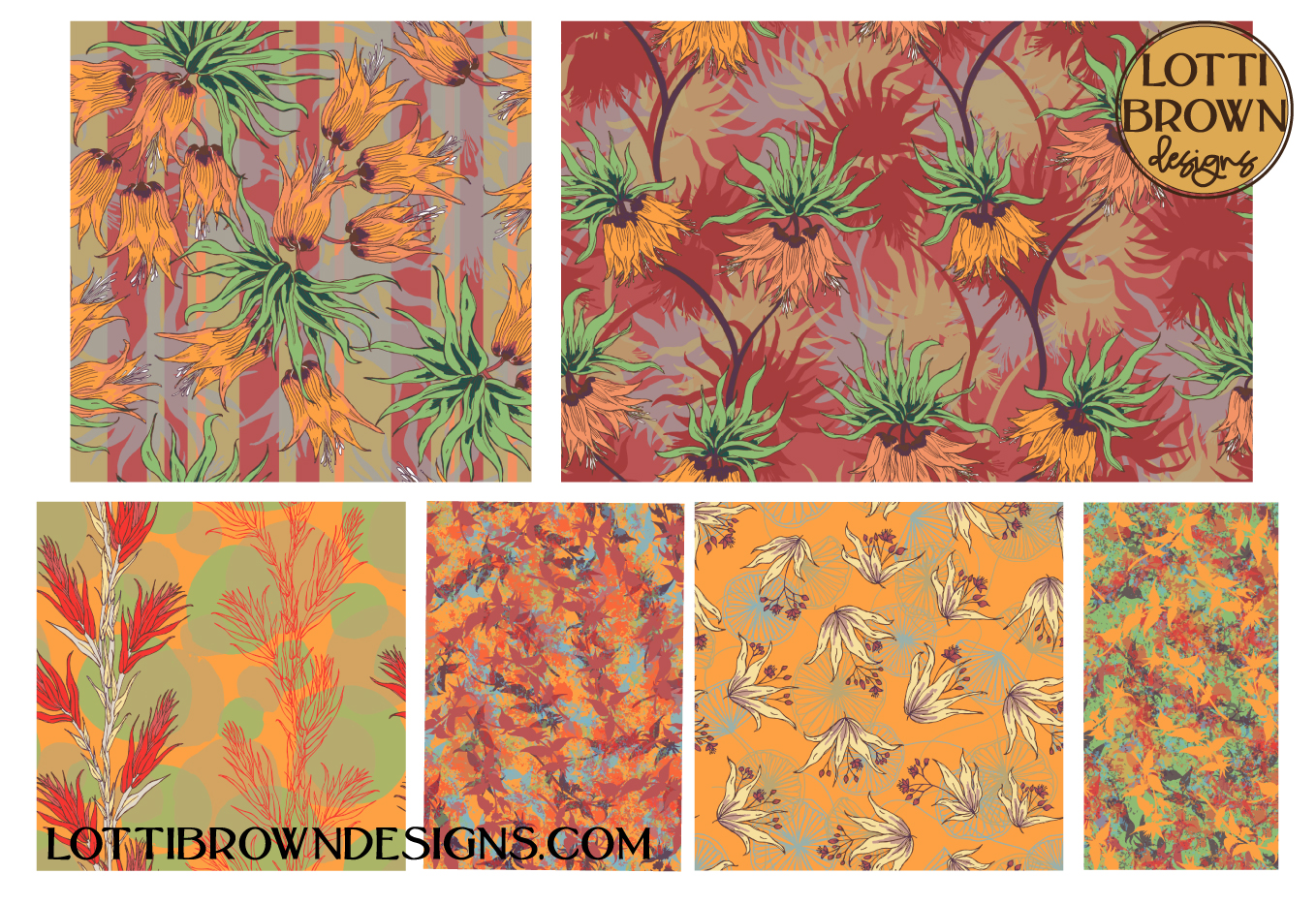Maximalist wallpaper and fabric in red and orange