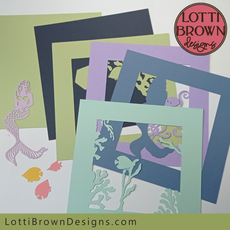 Mermaid shadow box cut cardstock layers