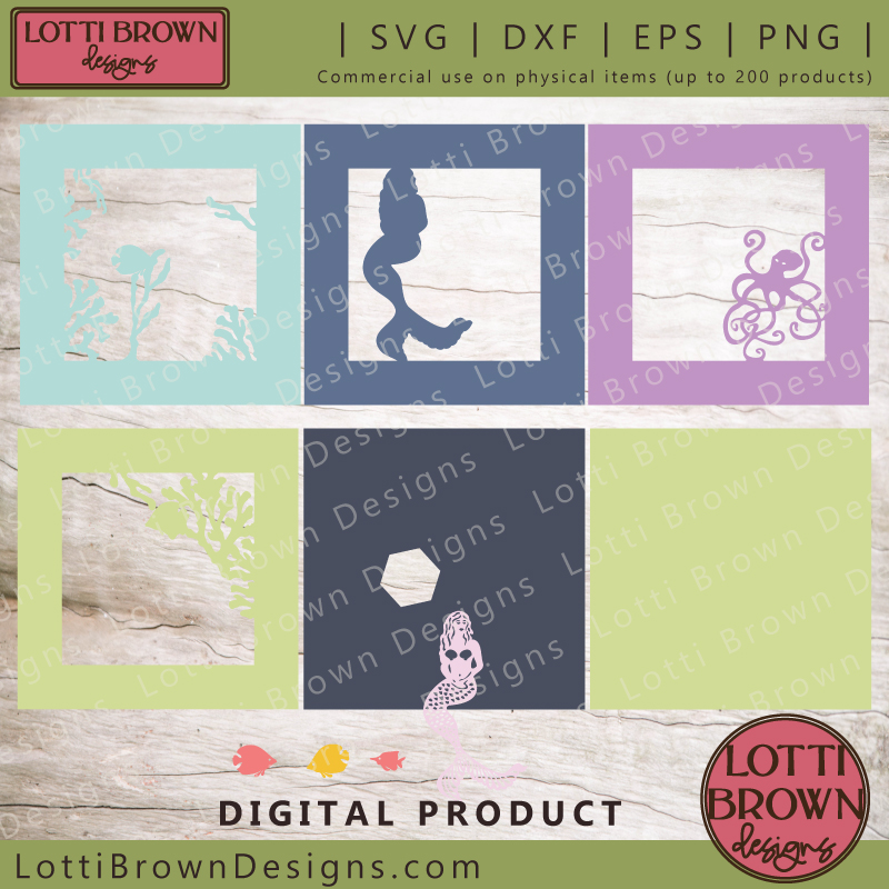 Mermaid shadow box SVG template