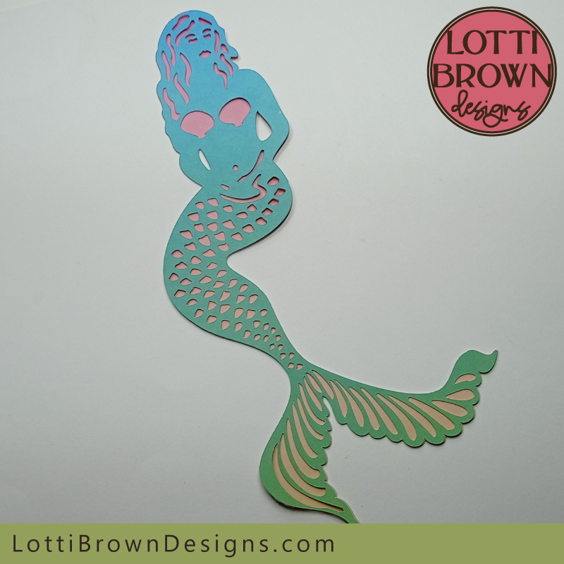 Colourful mermaid with blue-green 'ombre' cardstock
