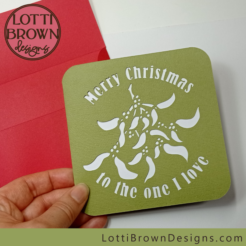 Romantic, green mistletoe card template for Cricut and other cutting machines