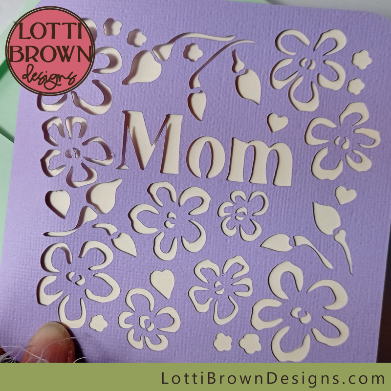Mom card template in lilac close up
