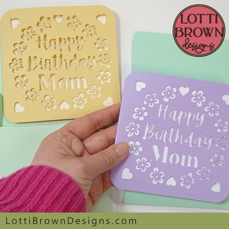 Template for Mom birthday card in lilac and yellow