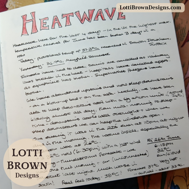 June heatwave nature journaling page