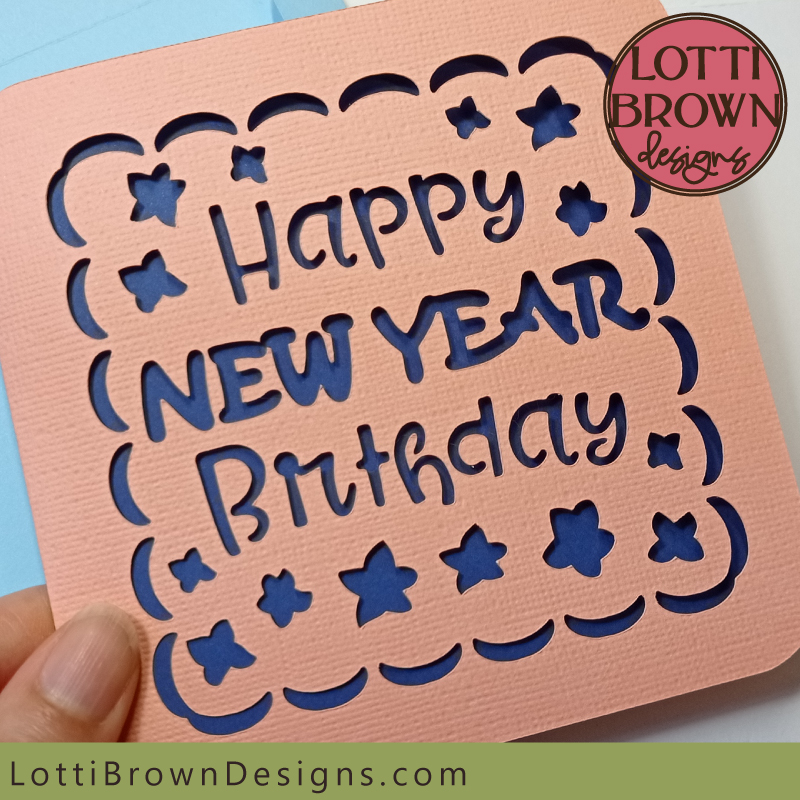 New year birthday card template - pink and blue