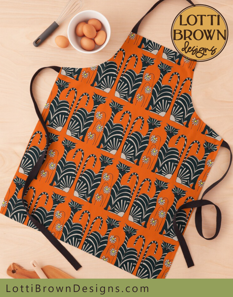 Orange and black cat apron