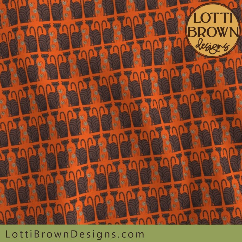 Orange small-scale cat fabric for quilting 2
