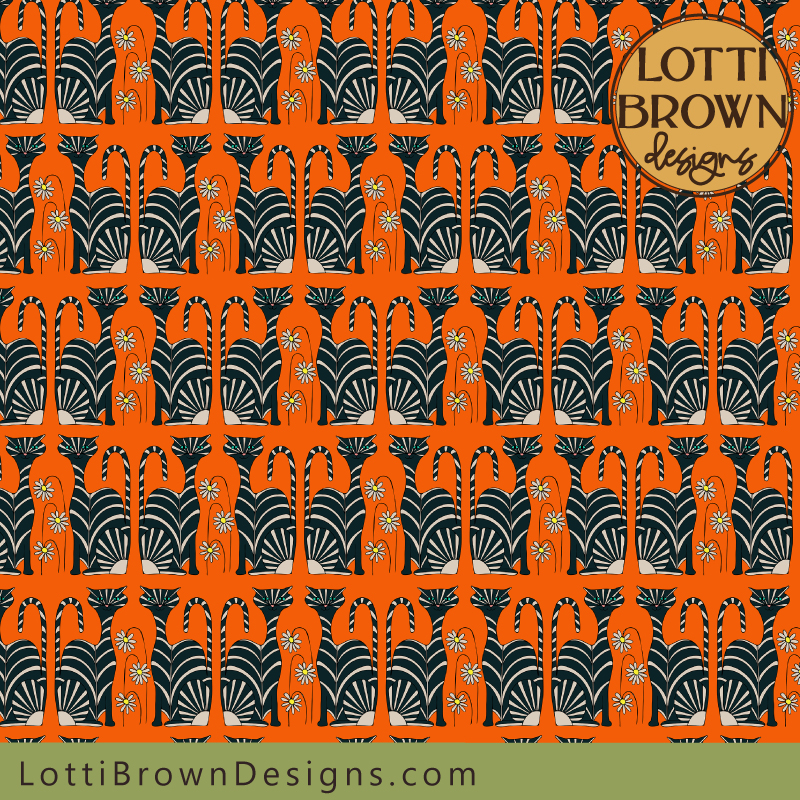 Orange cat printed fabric