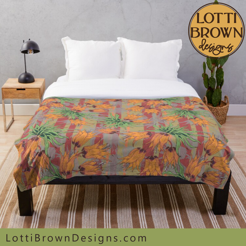 orange floral bed throw