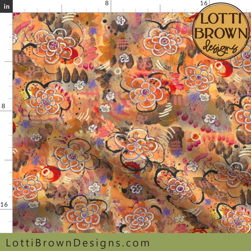 70s boho floral orage fabric 2