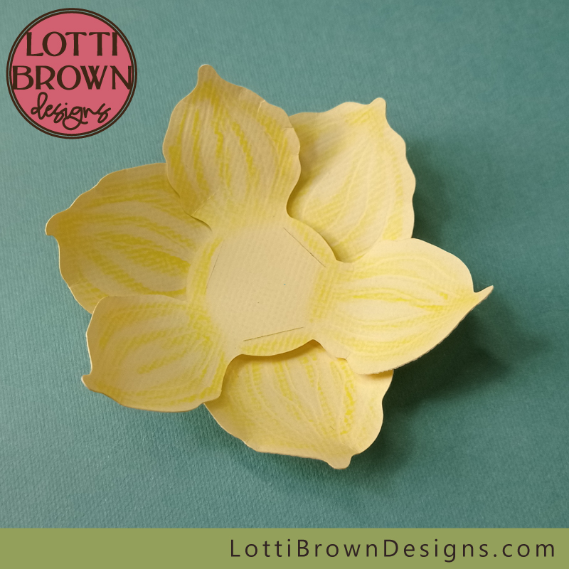 The papercraft daffodil petals will sit together like this