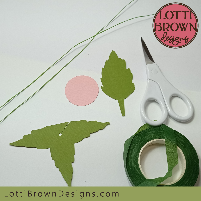 Everything you'll need for adding the stem to the paper flower